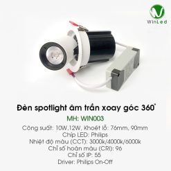 Đèn spotlight âm trần xoay góc 360° - WIN003